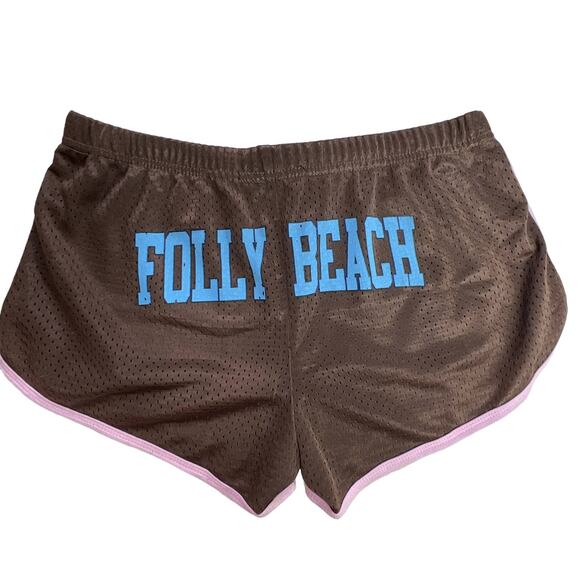 Miami Style Sport Perforated Folly Beach Running Shorts Brown Pink Size Large - Picture 2 of 8